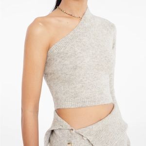 RUVE YOUN Asymmetrical One Shoulder Knit Wool Crop Top Beige